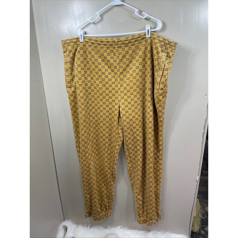 Gucci GG Monogram‎ Fleece thrash jogger Mustard Yellow Designer Sweatpants Mens